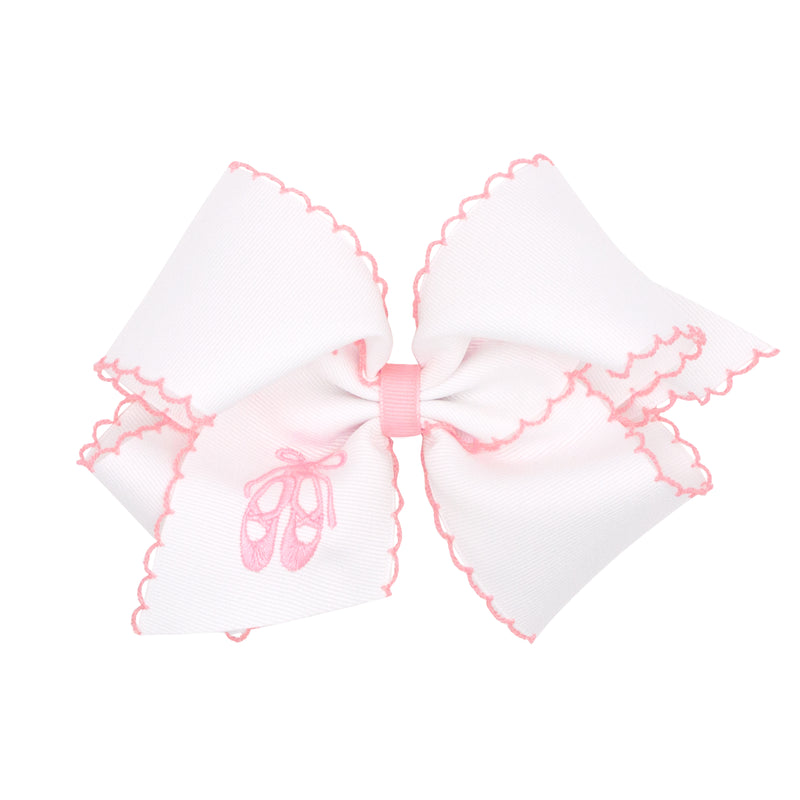 Wee Ones Grosgrain Bow w/ Moonstitch Edge - White w/ Ballet Slippers