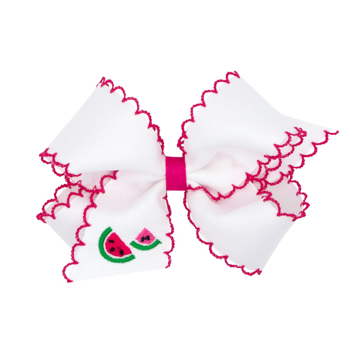 Wee Ones Grosgrain Bow w/ Moonstitch Edge - White w/ Red Watermelon