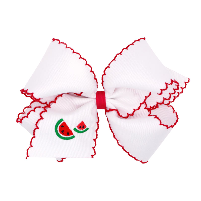 Wee Ones Grosgrain Bow w/ Moonstitch Edge - White w/ Red Watermelon
