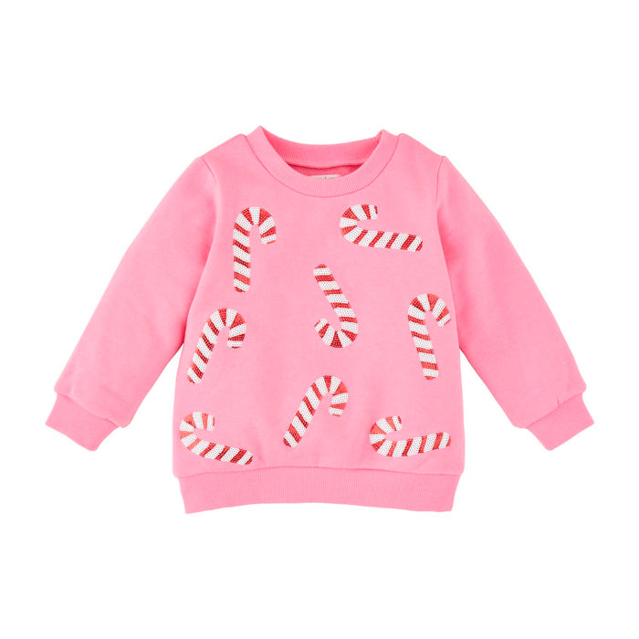 Mud Pie Girls Candy Cane Sweatshirt - Pink