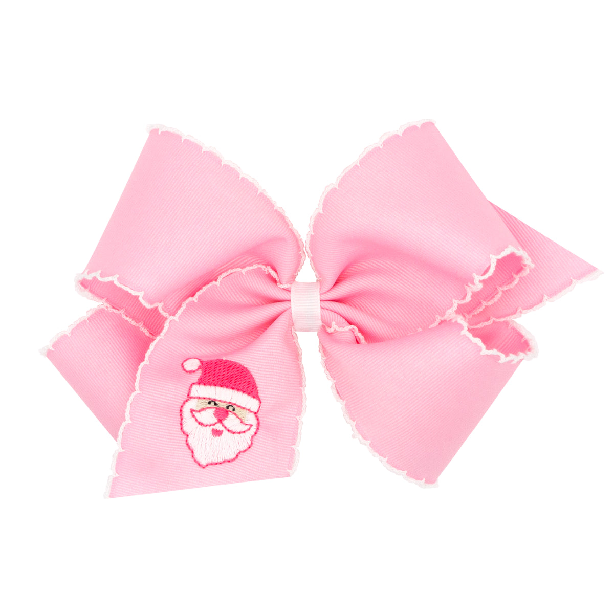 Wee Ones Grosgrain Bow w/ Moonstitch Edge - Pink w/ Santa