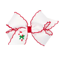 Wee Ones Grosgrain Bow w/ Moonstitch Edge - White w/ Candy Cane