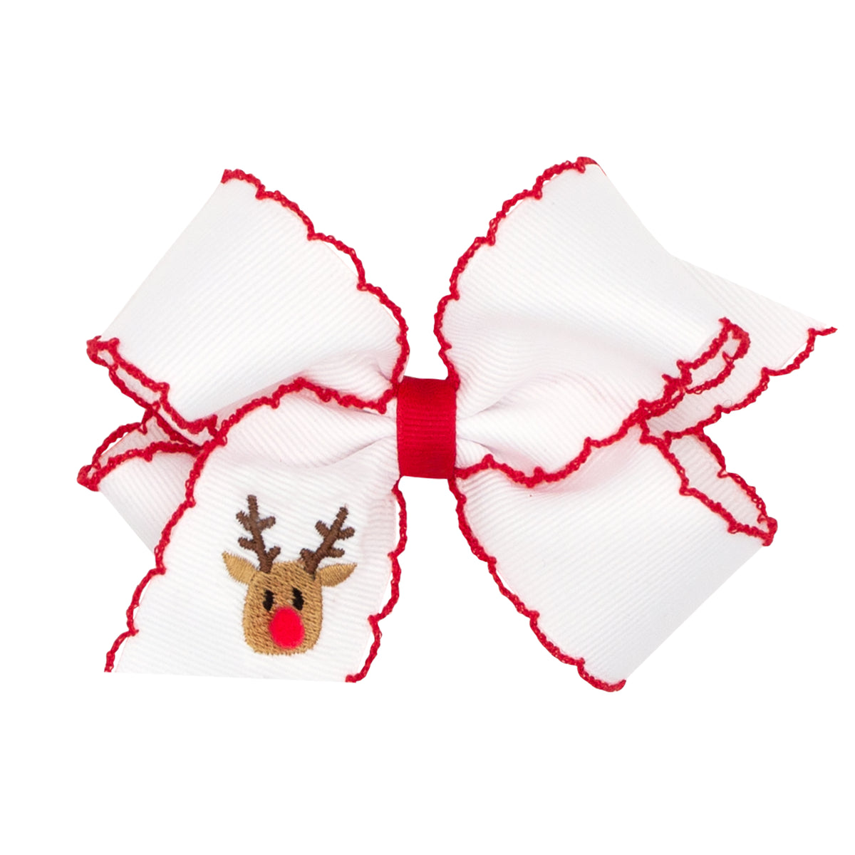 Wee Ones Grosgrain Bow w/ Moonstitch Edge - White w/ Reindeer