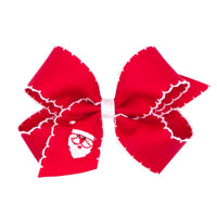 Wee Ones Grosgrain Bow w/ Moonstitch Edge - Red w/ Santa