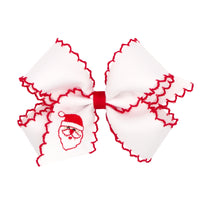 Wee Ones Grosgrain Bow w/ Moonstitch Edge - White w/ Santa