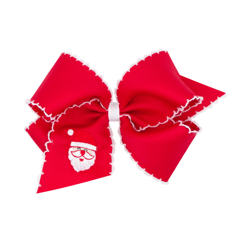 Wee Ones Grosgrain Bow w/ Moonstitch Edge - Red w/ Santa