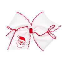 Wee Ones Grosgrain Bow w/ Moonstitch Edge - White w/ Santa