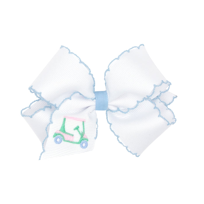 Wee Ones Grosgrain Bow w/ Moonstitch Edge - White w/ Golf Cart