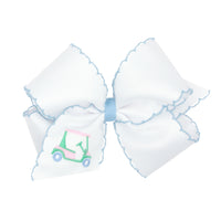 Wee Ones Grosgrain Bow w/ Moonstitch Edge - White w/ Golf Cart