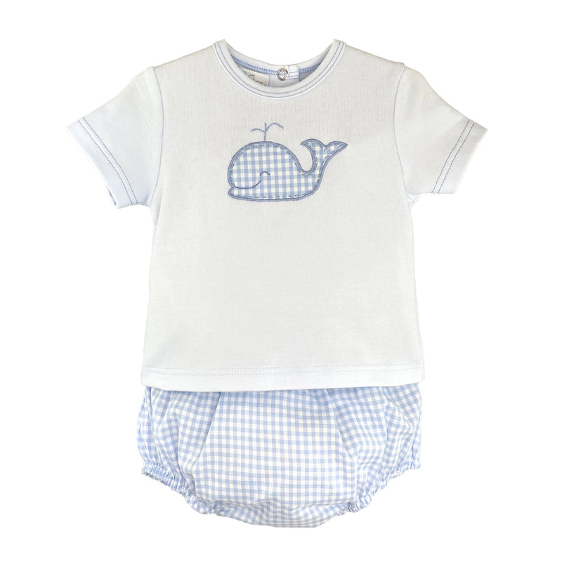 Petit Ami Whale Appliqué Diaper Set - Blue