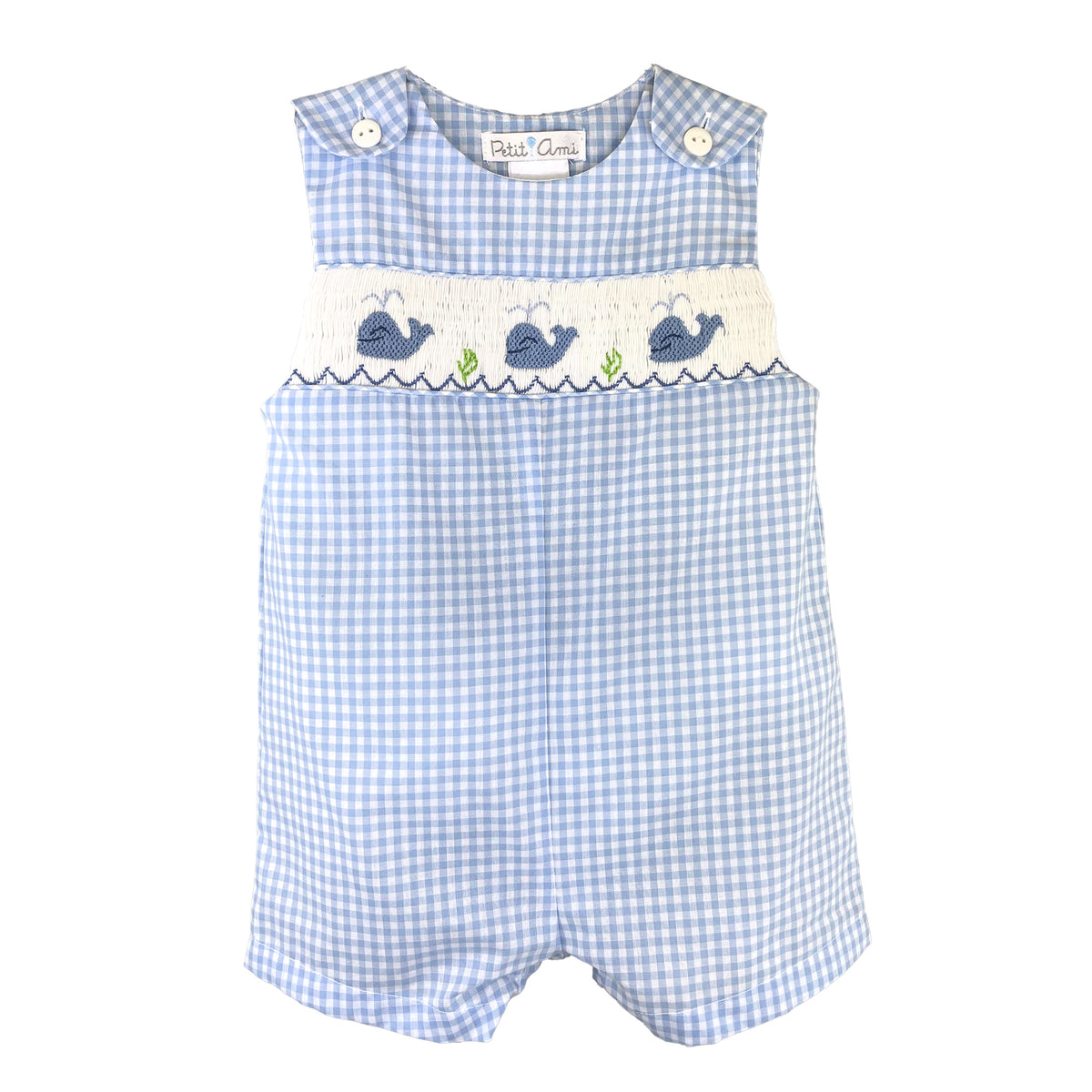 Petit Ami Whale Smocked Sunsuit - Blue