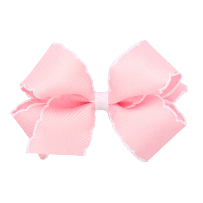 Wee Ones Grosgrain Bow w/ Moonstitch Edge - Light Pink w/ White