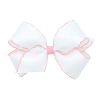 Wee Ones Grosgrain Bow w/ Moonstitch Edge - White w/ Light Pink