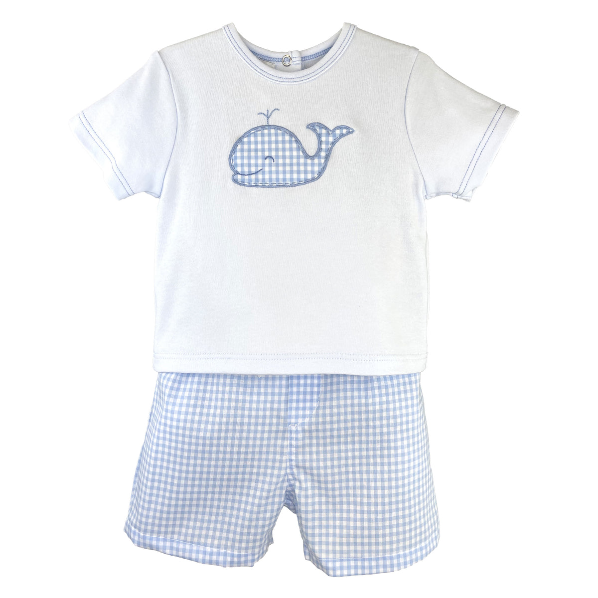 Petit Ami Whale Appliqué Short Set - Blue