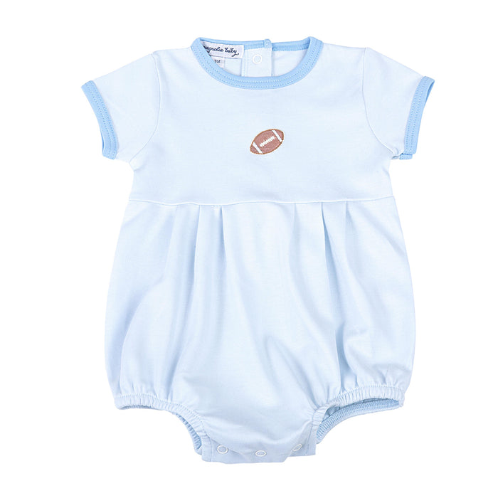 Magnolia Baby Darling Football Embroidered Bubble - Blue