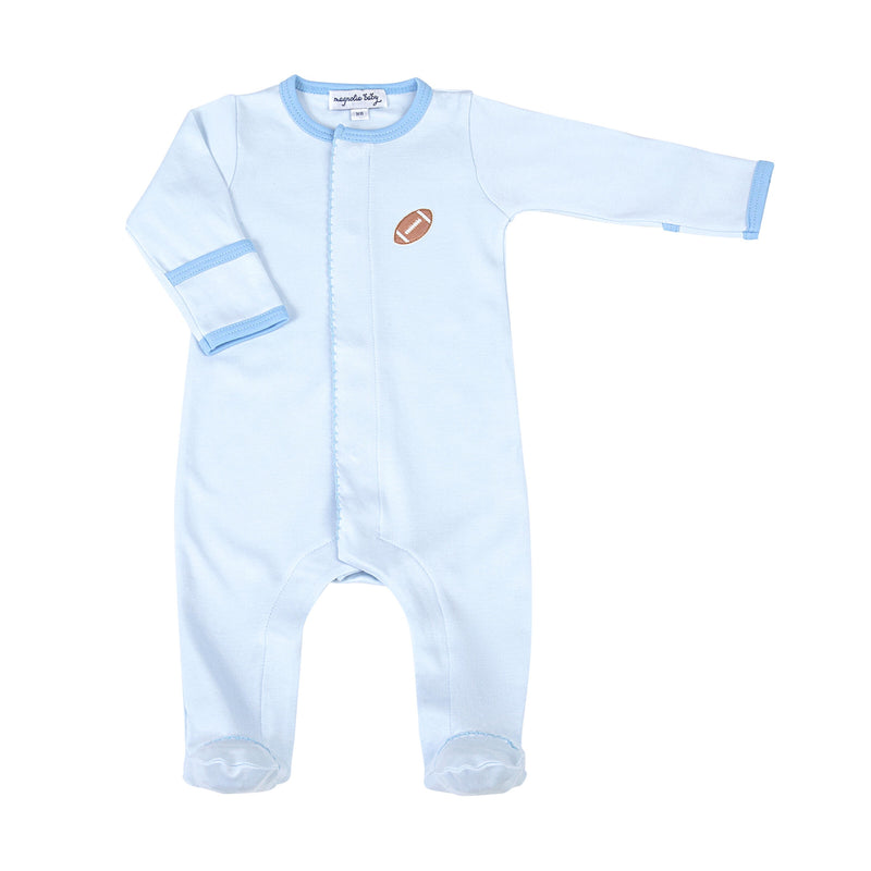 Magnolia Baby Darling Football Embroidered Footie - Blue