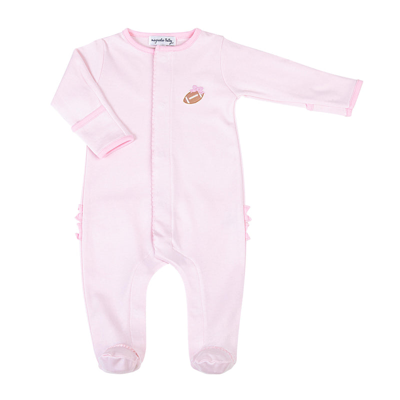 Magnolia Baby Darling Football Embroidered Ruffle Footie - Pink