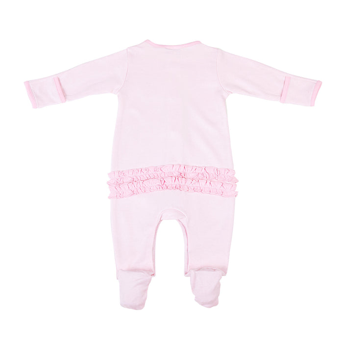 Magnolia Baby Darling Football Embroidered Ruffle Footie - Pink