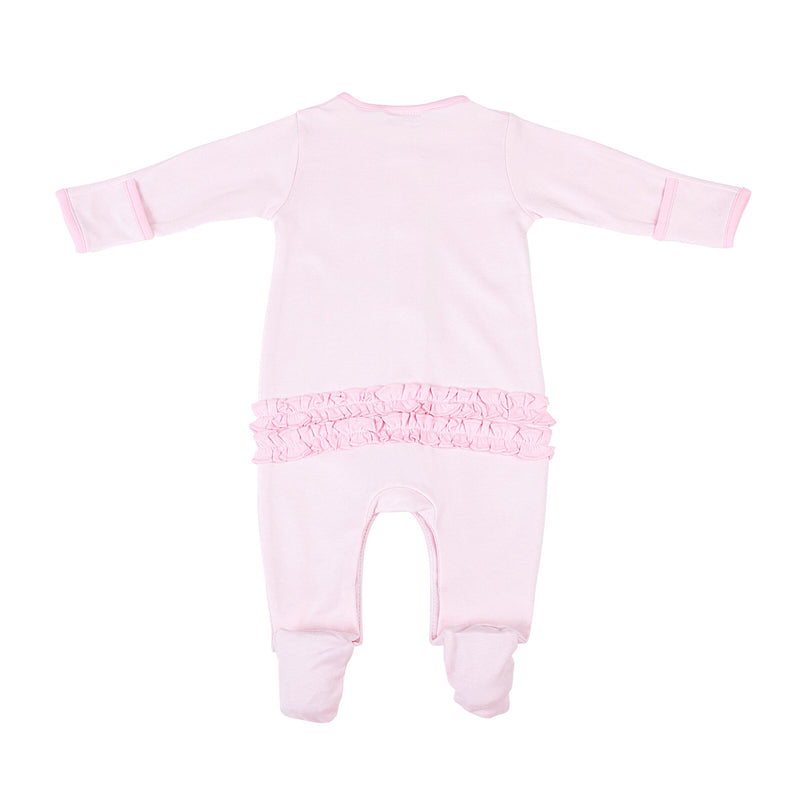 Magnolia Baby Darling Football Embroidered Ruffle Footie - Pink