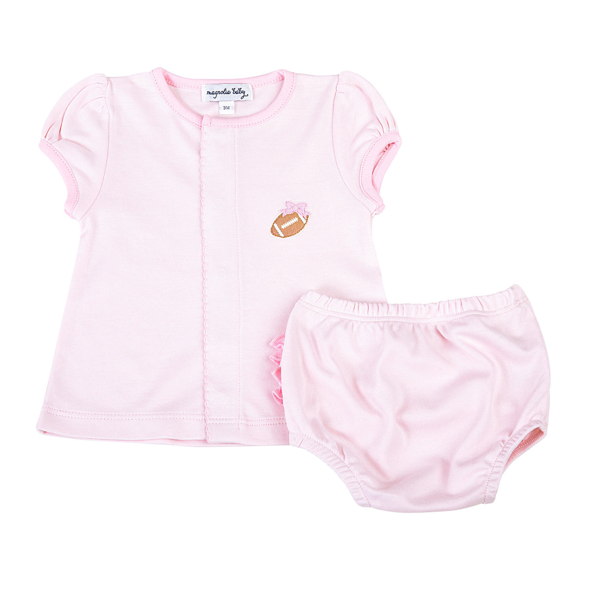 Magnolia Baby Darling Football Embroidered Ruffle Diaper Cover Set - Pink