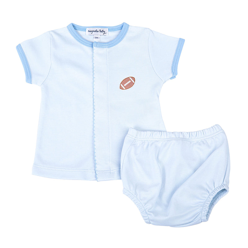 Magnolia Baby Darling Football Embroidered Diaper Cover Set - Blue