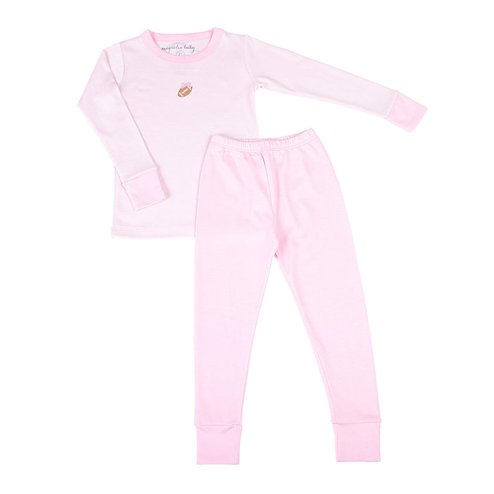 Magnolia Baby Darling Football Embroidered Long Pajamas - Pink