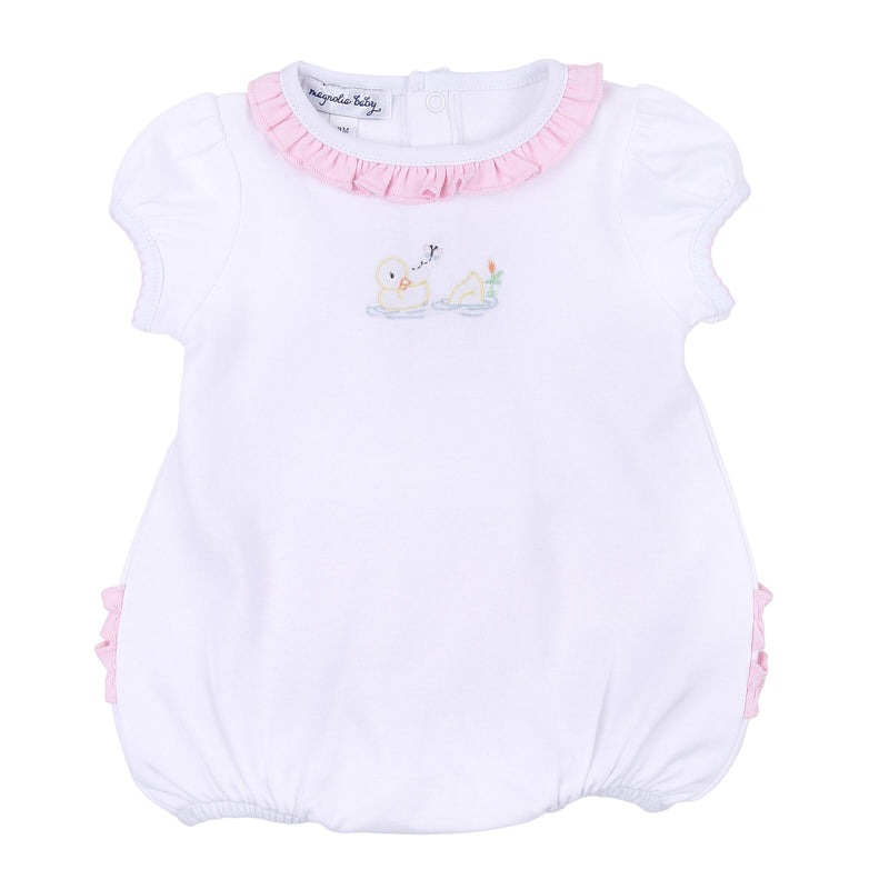 Magnolia Baby Vintage Duckies Embroidered Ruffle Bubble - Pink