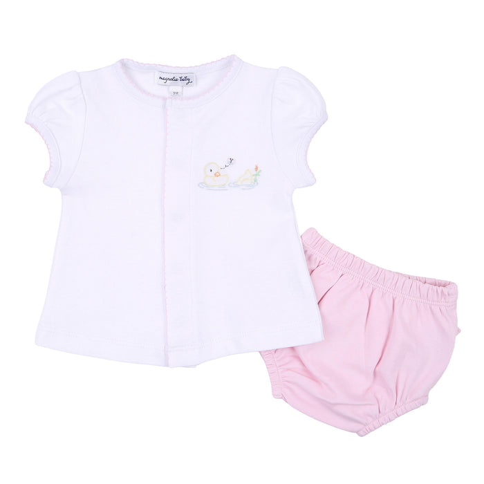 Magnolia Baby Vintage Duckies Embroidered Ruffle Diaper Cover Set - Pink