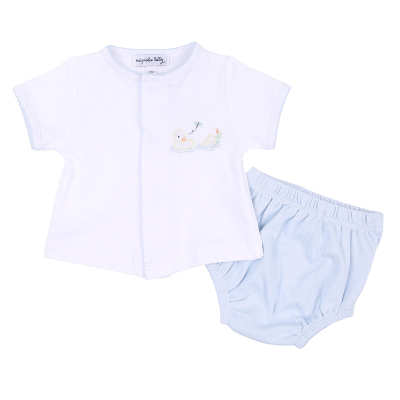 Magnolia Baby Vintage Duckies Embroidered Diaper Cover Set - Blue