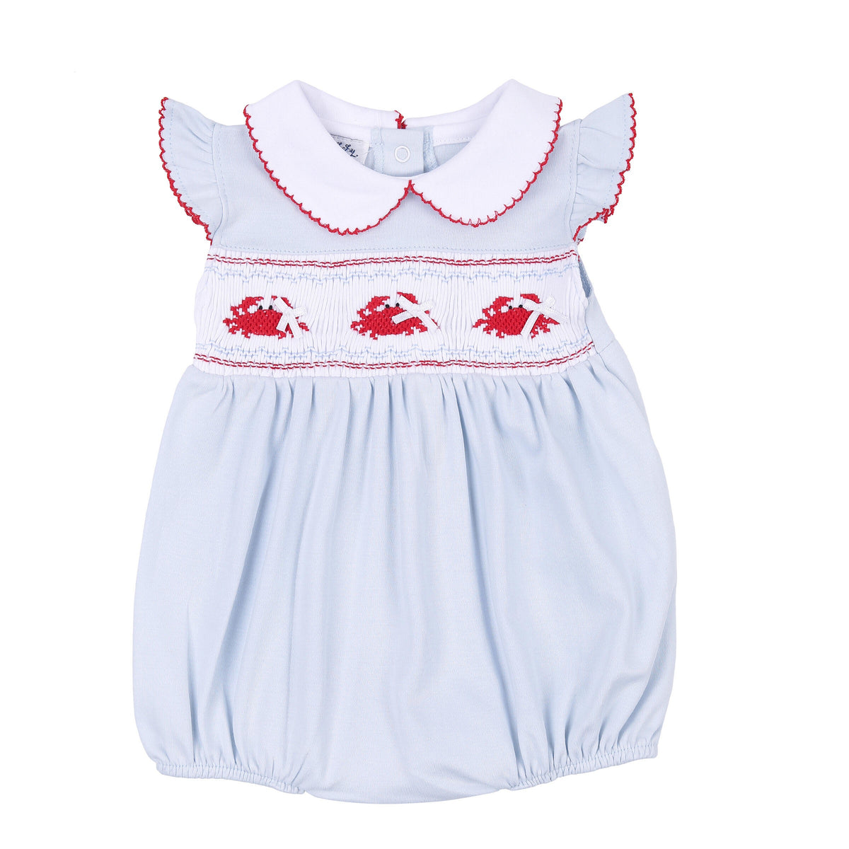 Magnolia Baby Girls Crab Classics Smocked Collared Bubble - Blue