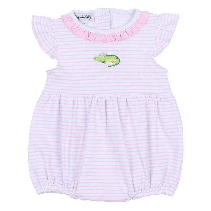 Magnolia Baby Alligator Friends Embroidered Flutters Bubble - Pink