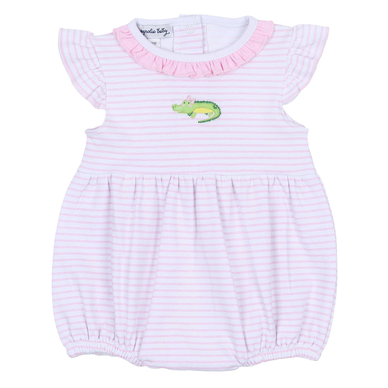 Magnolia Baby Alligator Friends Embroidered Flutters Bubble - Pink