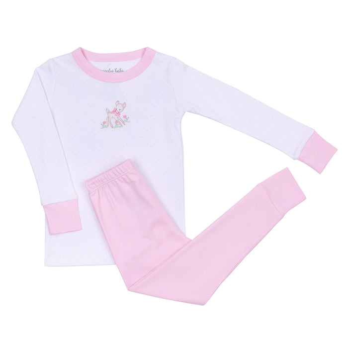 Magnolia Baby Vintage Fawn Embroidered Long Pajamas - Pink