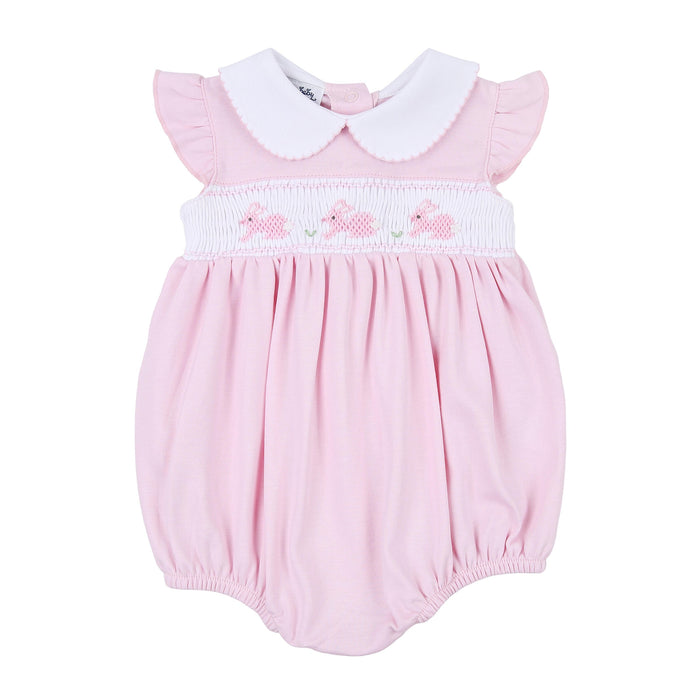 Magnolia Baby Pastel Bunny Classics Smocked Collared Flutters Bubble - Pink