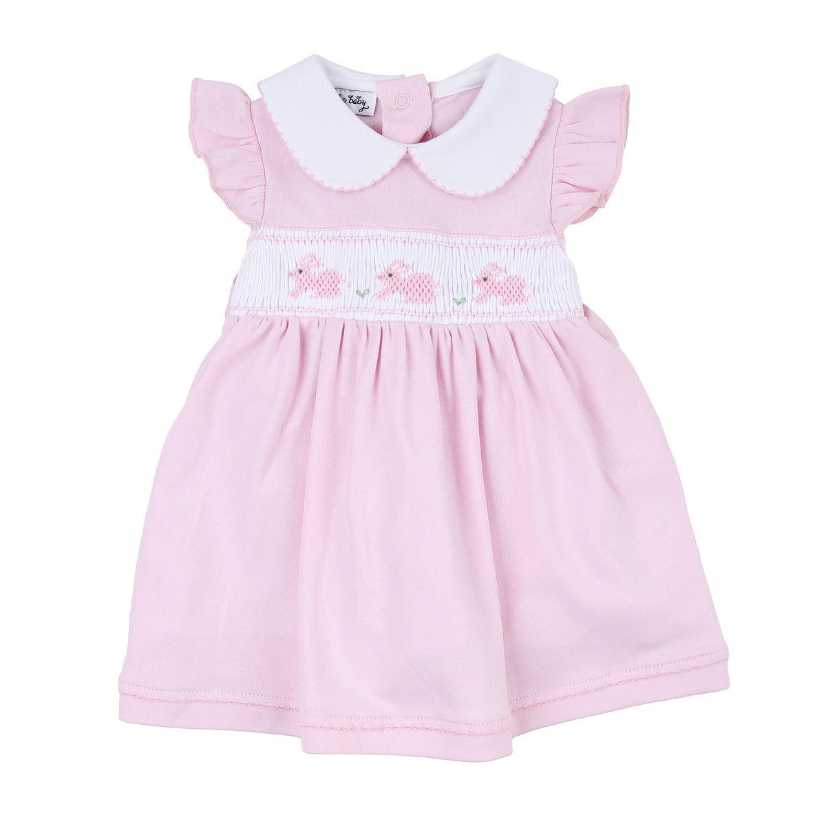 Magnolia Baby Pastel Bunny Classics Smocked Collared Flutters Dress - Pink