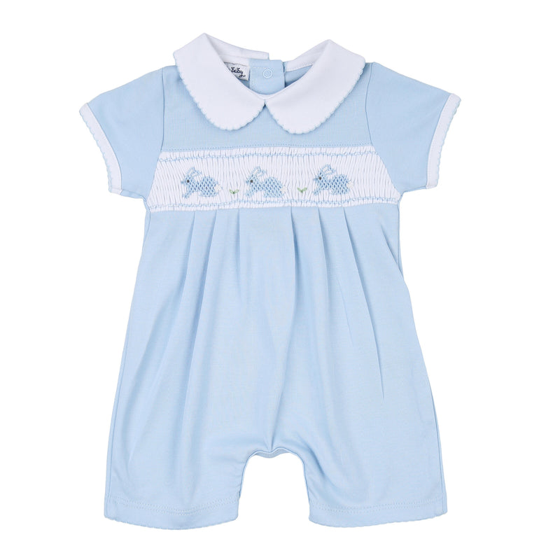 Magnolia Baby Pastel Bunny Classics Smocked Collared Short Playsuit - Blue