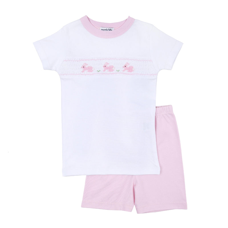 Magnolia Baby Pastel Bunny Classics Smocked Short Pajama Set - Pink