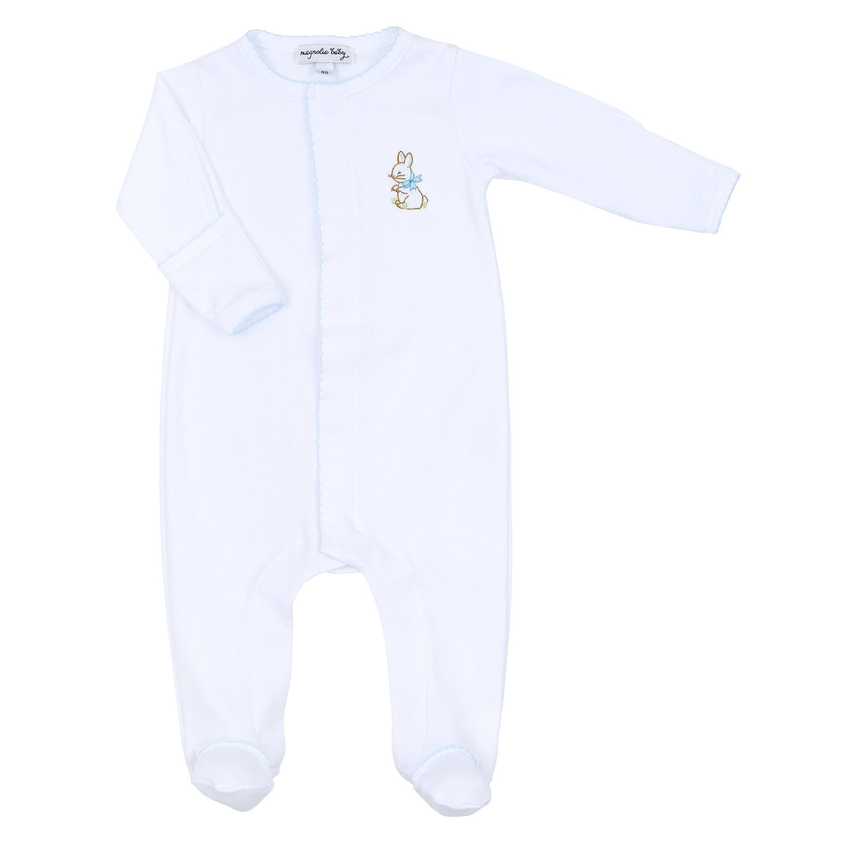 Magnolia Baby Vintage Bunny Embroidered Footie - Blue