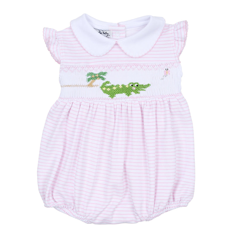 Magnolia Baby Alligator Classics Smocked Collared Flutters Bubble - Pink