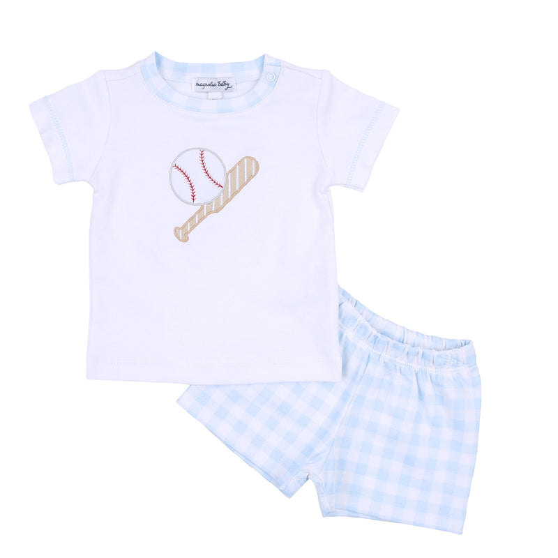 Magnolia Baby Batter Up Appliqué Short Set - Blue