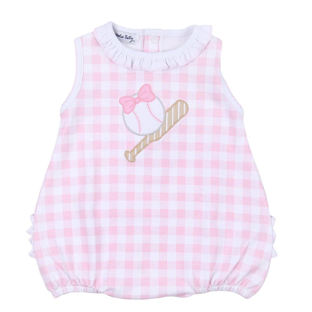 Magnolia Baby Batter Up Appliqué Ruffle Sleeveless Bubble - Pink