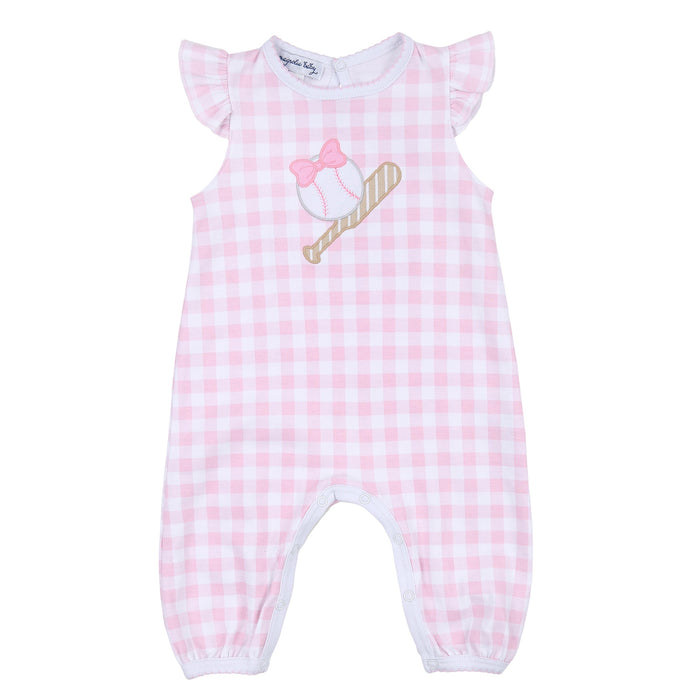 Magnolia Baby Batter Up Appliqué Ruffle Flutters Playsuit - Pink