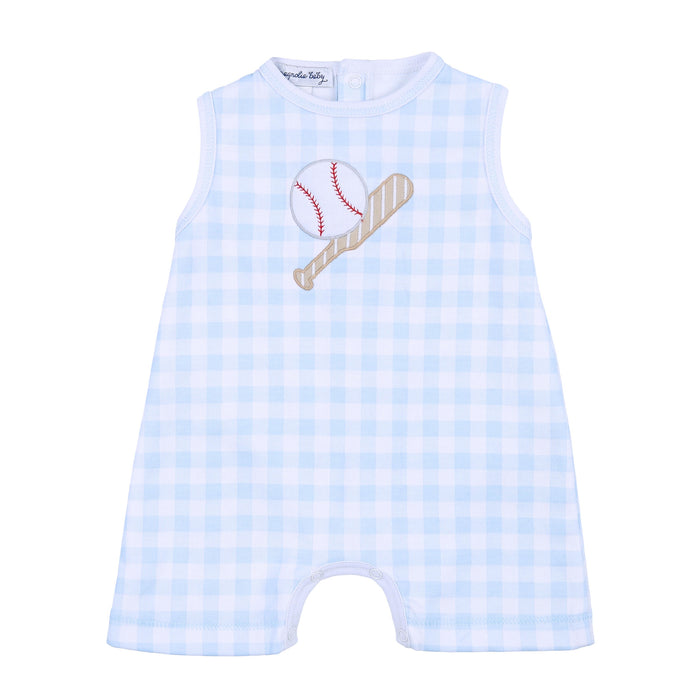 Magnolia Baby Batter Up Appliqué Sleeveless Short Playsuit - Blue