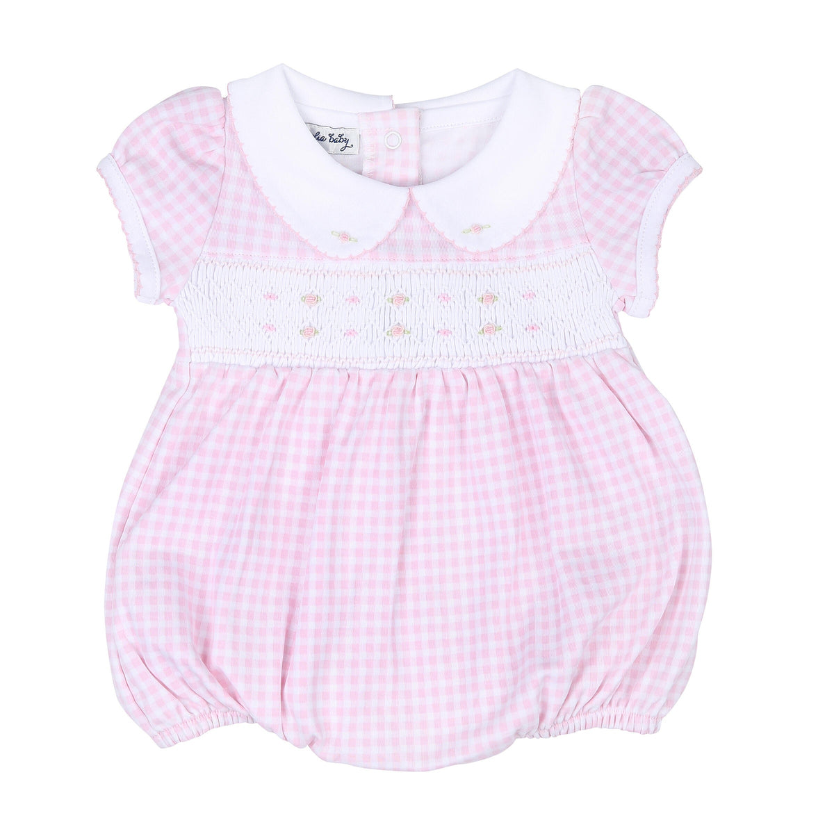 Magnolia Baby Mini Checks Smocked Collared Bubble - Pink