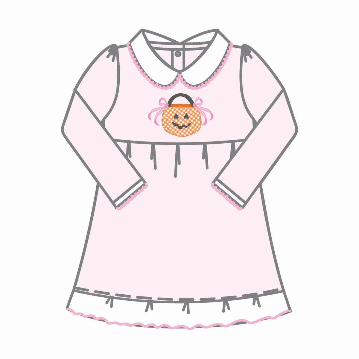 Magnolia Baby Trick or Treat Appliqué Collared Dress - Pink