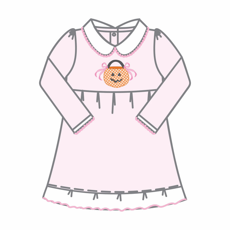 Magnolia Baby Trick or Treat Appliqué Collared Dress - Pink