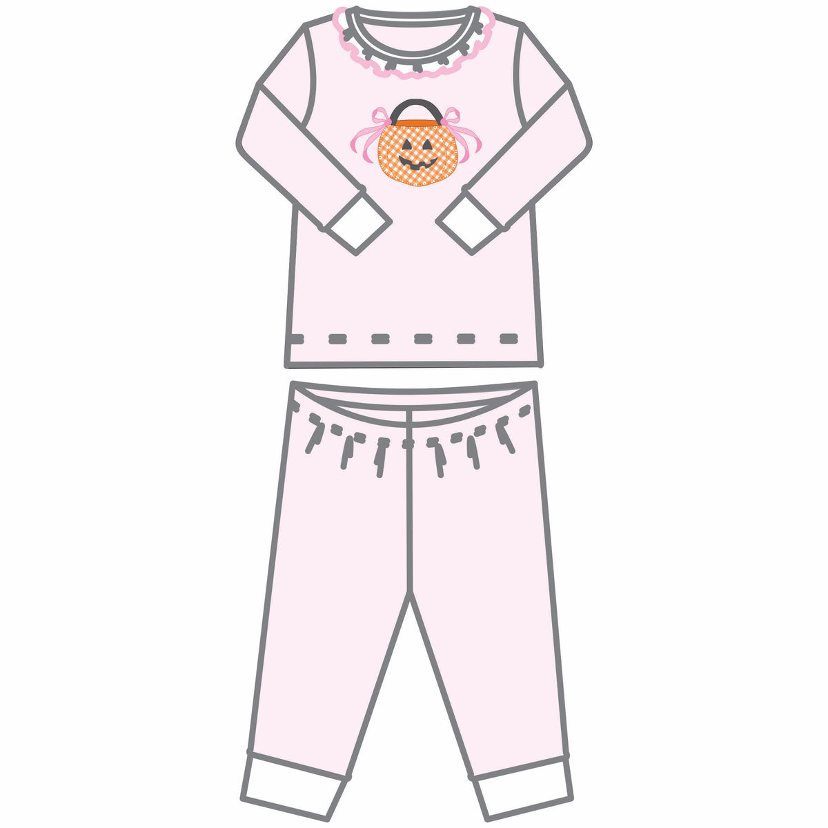 Magnolia Baby Trick or Treat Appliqué Ruffle Long Pajamas - Pink