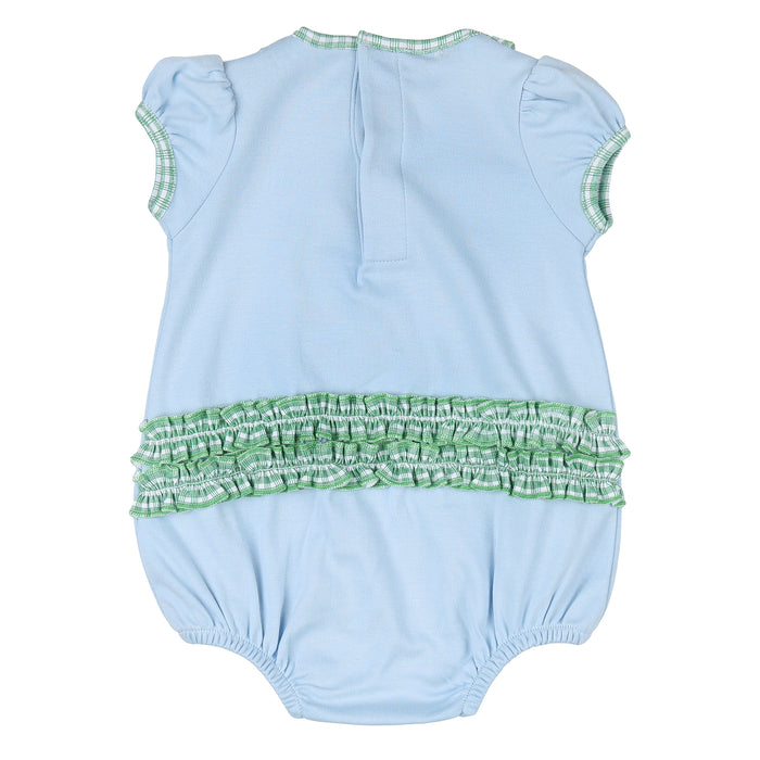 Magnolia Baby Girls Gingham Mallard Appliqué Green Ruffle Bubble