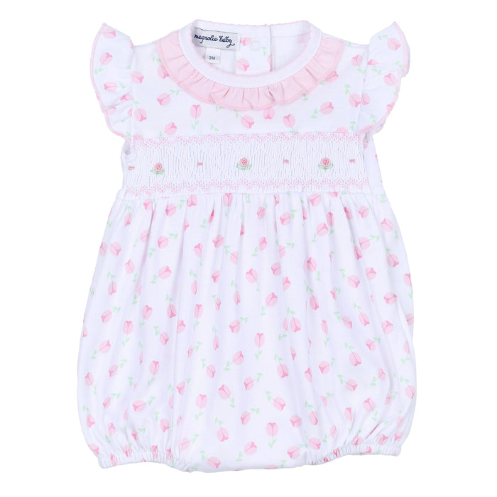 Magnolia Baby Tessa's Classics Smocked Printed Flutters Bubble - Pink