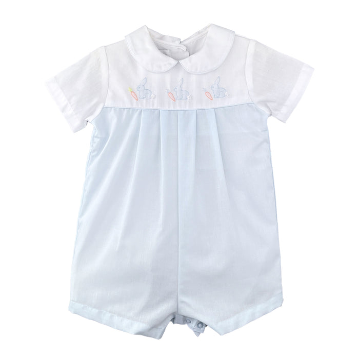 Petit Ami Shadow Stitched Bunny Romper - Blue